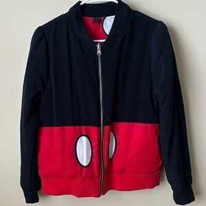 Mickey Mouse Reversible Jacket girls medium black & red with white polka dots.